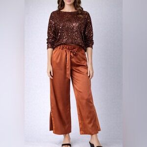 Rachel Zoe Satin Wide Leg Cropped Pants size medium